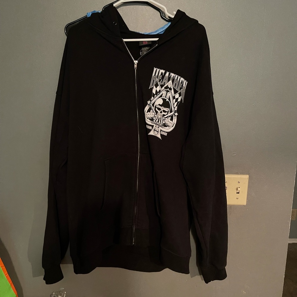 2xl heathen black men’s zip up hoodie